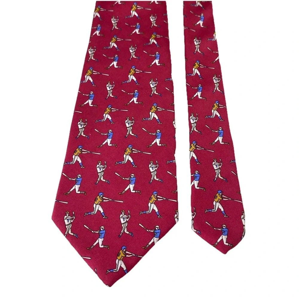 BEAUFORT Tie Rack Men's 100%‎ Silk Designer Necktie Baseball Player Red 56x3.5